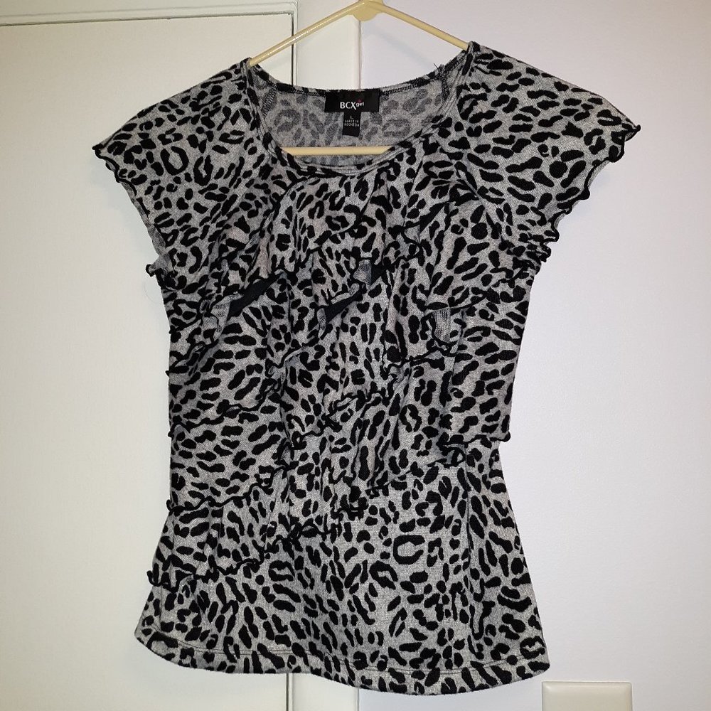 BCX Girl Leopard Print Ruffle Top Girls Size Large